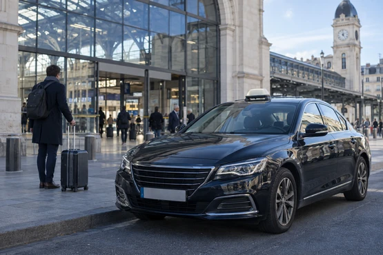 Taxi illustratif devant une gare urbaine